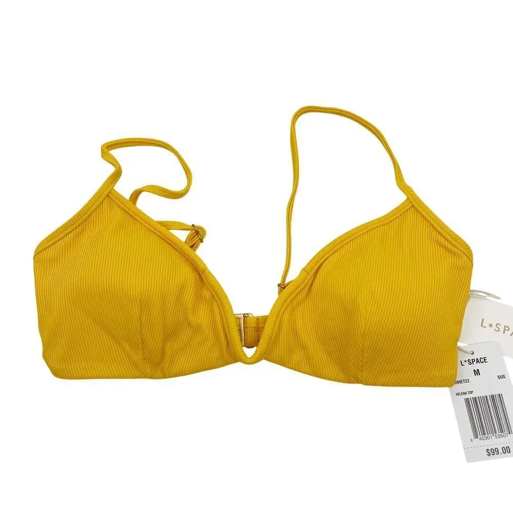 L*Space Helena Underwire Bikini Top Sunshine Gold Size Medium NEW